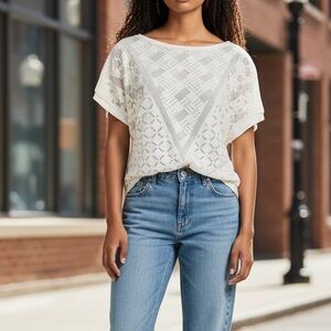 ZARA | Textured Lace/Mesh Top